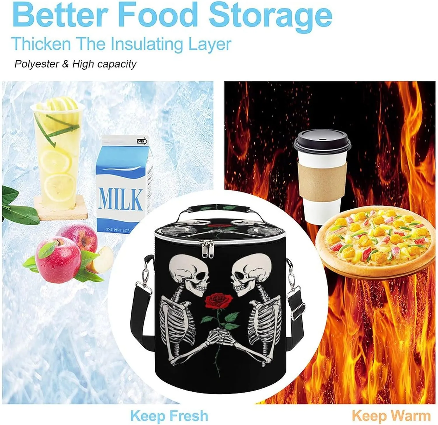Leak Proof Rose Flower Skull Love Skeleton Insulated Cooling Pack Easy to Carry, Collapsible Backpack Cooler for Outdoor Picnic Lunch Hiking Camping