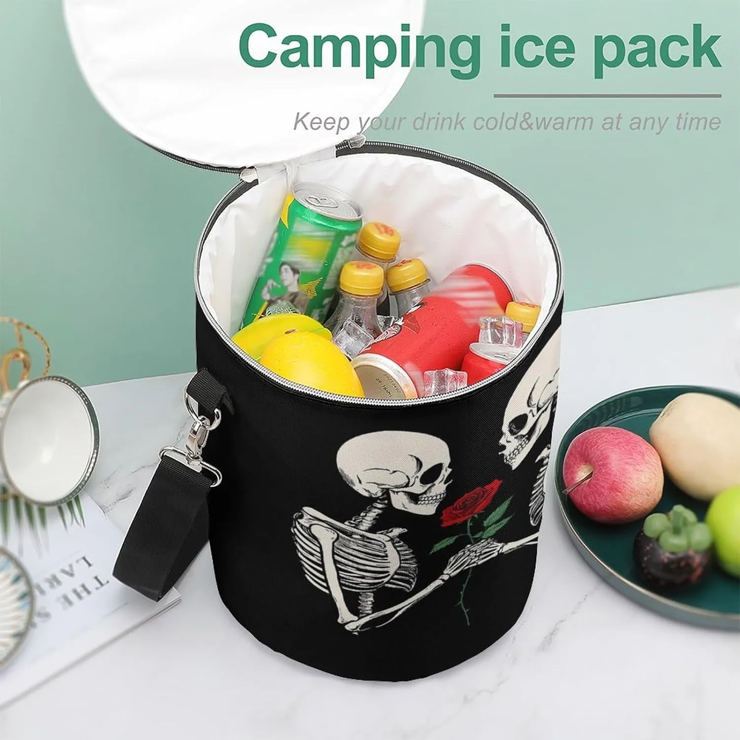 Leak Proof Rose Flower Skull Love Skeleton Insulated Cooling Pack Easy to Carry, Collapsible Backpack Cooler for Outdoor Picnic Lunch Hiking Camping