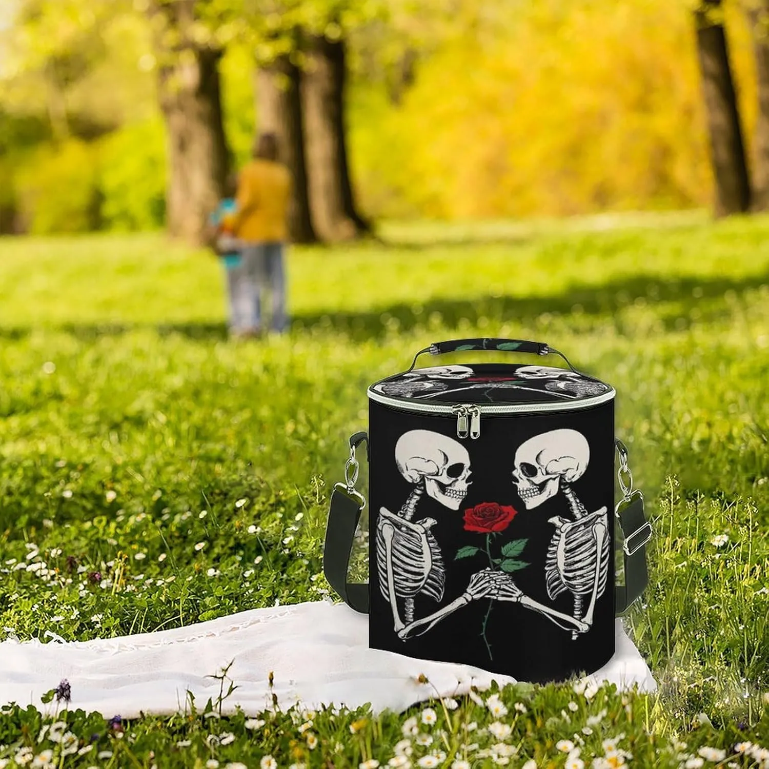 Leak Proof Rose Flower Skull Love Skeleton Insulated Cooling Pack Easy to Carry, Collapsible Backpack Cooler for Outdoor Picnic Lunch Hiking Camping