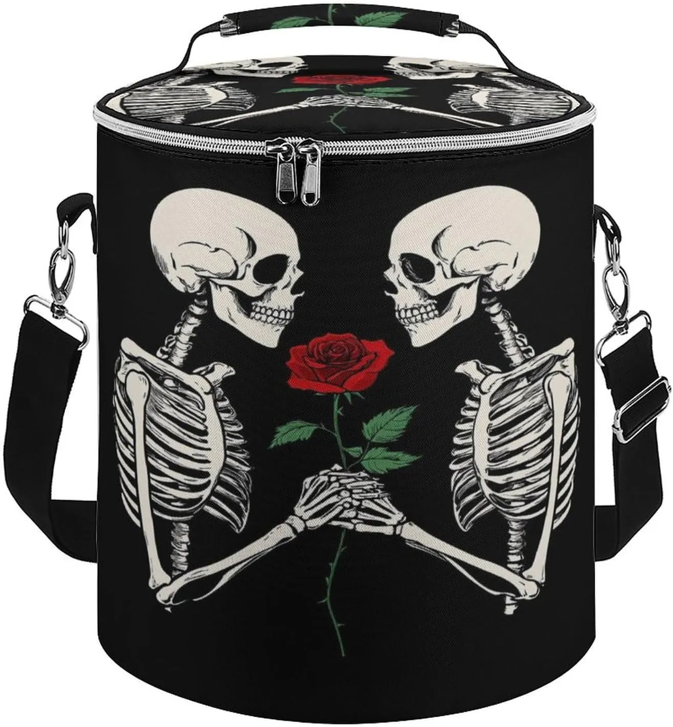 Leak Proof Rose Flower Skull Love Skeleton Insulated Cooling Pack Easy to Carry, Collapsible Backpack Cooler for Outdoor Picnic Lunch Hiking Camping