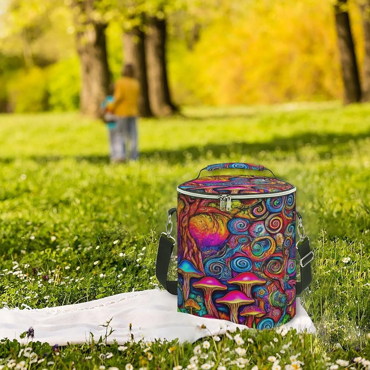 Leak Proof Trippy Mushrooms Painting Insulated Cooling Pack Easy to Carry, Collapsible Backpack Cooler for Outdoor Picnic Lunch Hiking Camping