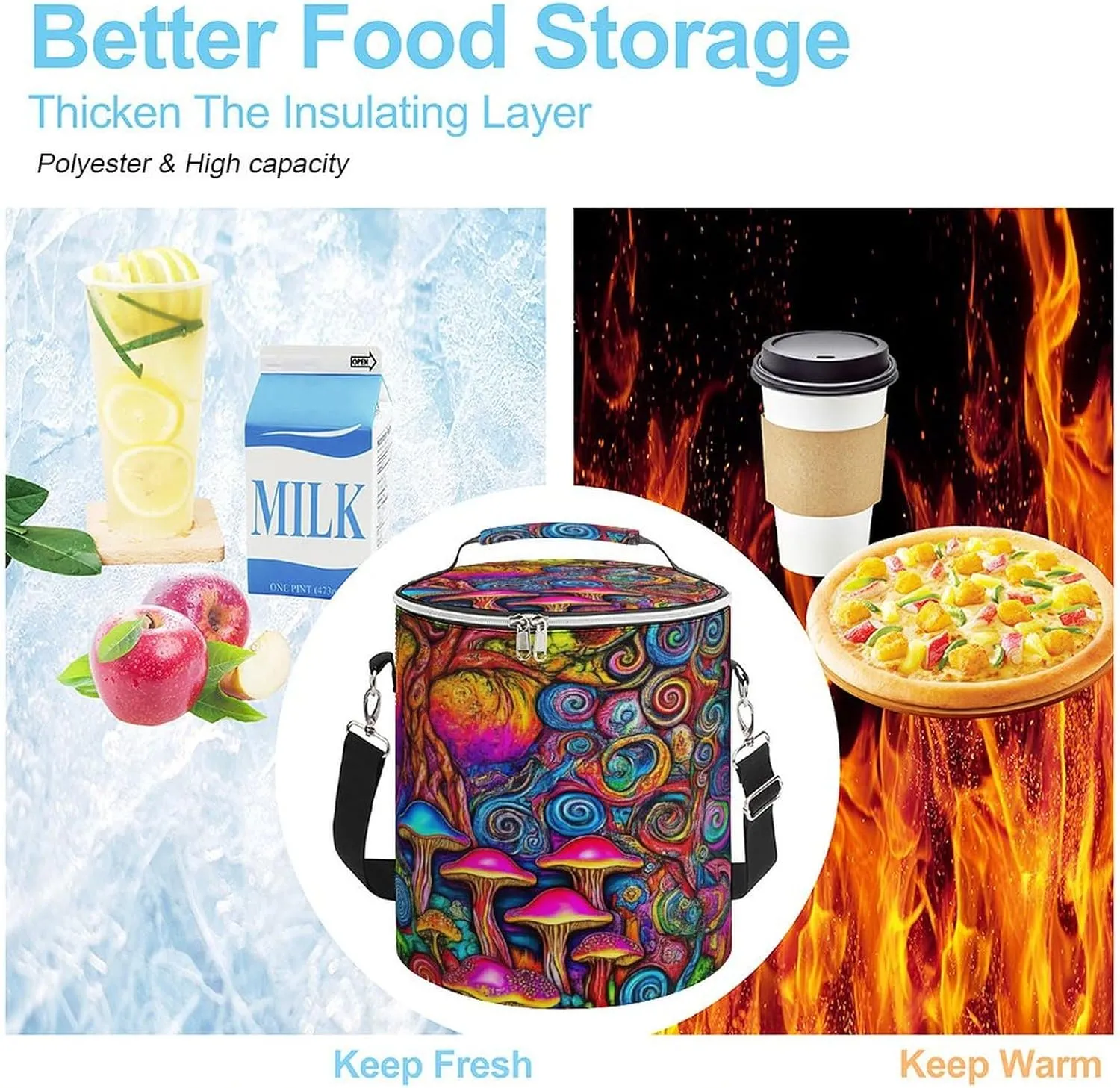 Leak Proof Trippy Mushrooms Painting Insulated Cooling Pack Easy to Carry, Collapsible Backpack Cooler for Outdoor Picnic Lunch Hiking Camping