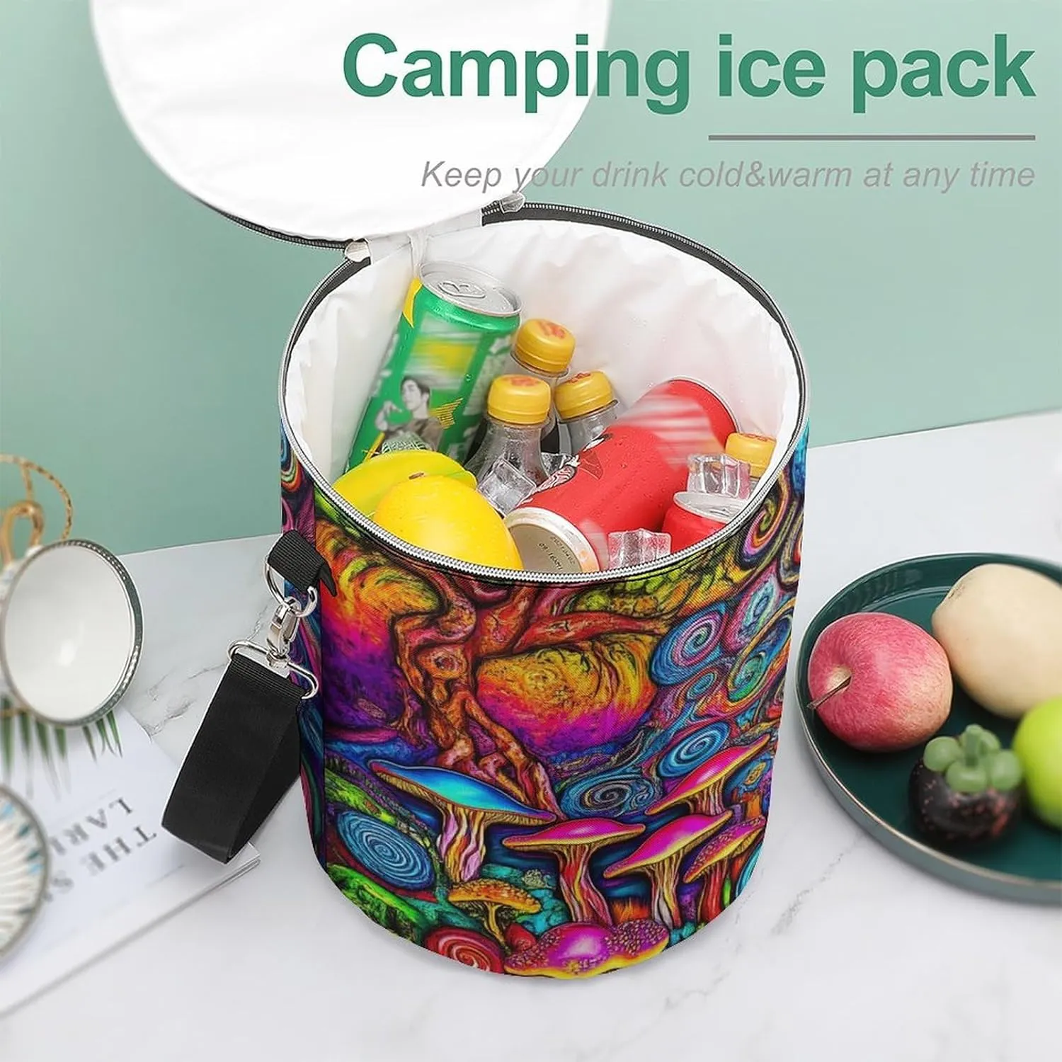 Leak Proof Trippy Mushrooms Painting Insulated Cooling Pack Easy to Carry, Collapsible Backpack Cooler for Outdoor Picnic Lunch Hiking Camping