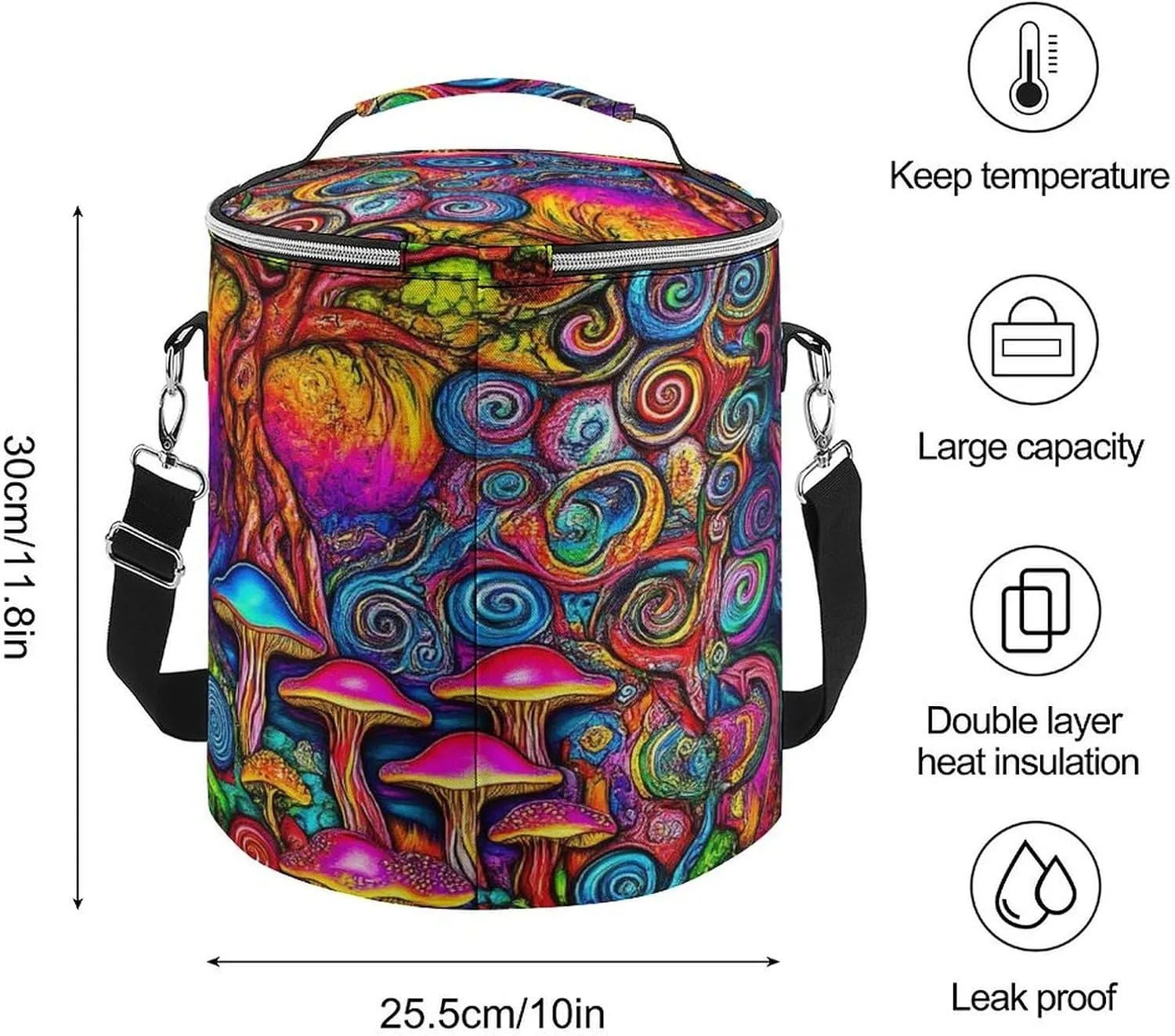 Leak Proof Trippy Mushrooms Painting Insulated Cooling Pack Easy to Carry, Collapsible Backpack Cooler for Outdoor Picnic Lunch Hiking Camping