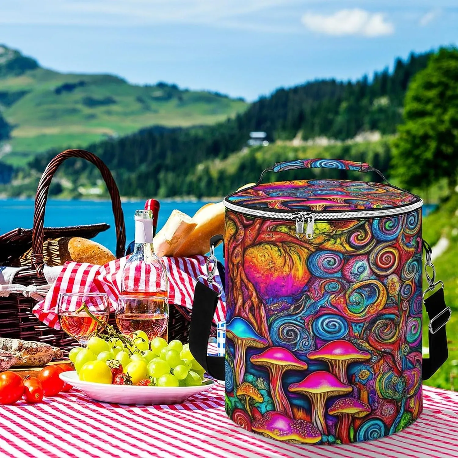 Leak Proof Trippy Mushrooms Painting Insulated Cooling Pack Easy to Carry, Collapsible Backpack Cooler for Outdoor Picnic Lunch Hiking Camping
