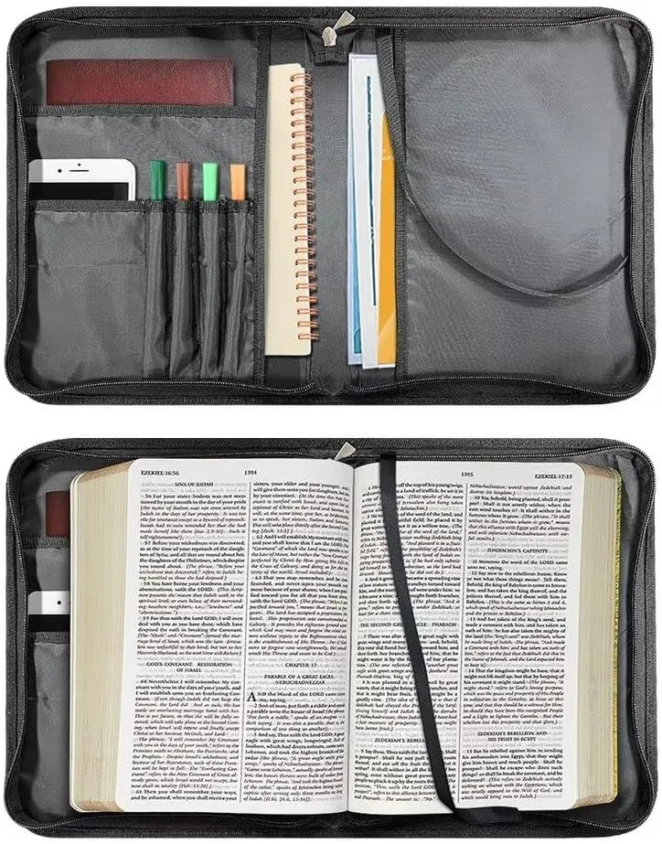 Leather Bible Case for Women Bible Cover Tote Bag with Removable Shoulder Strap, Bible Carrying Case for Church Large Zippered Book Bible Protector,Floral Cross,M