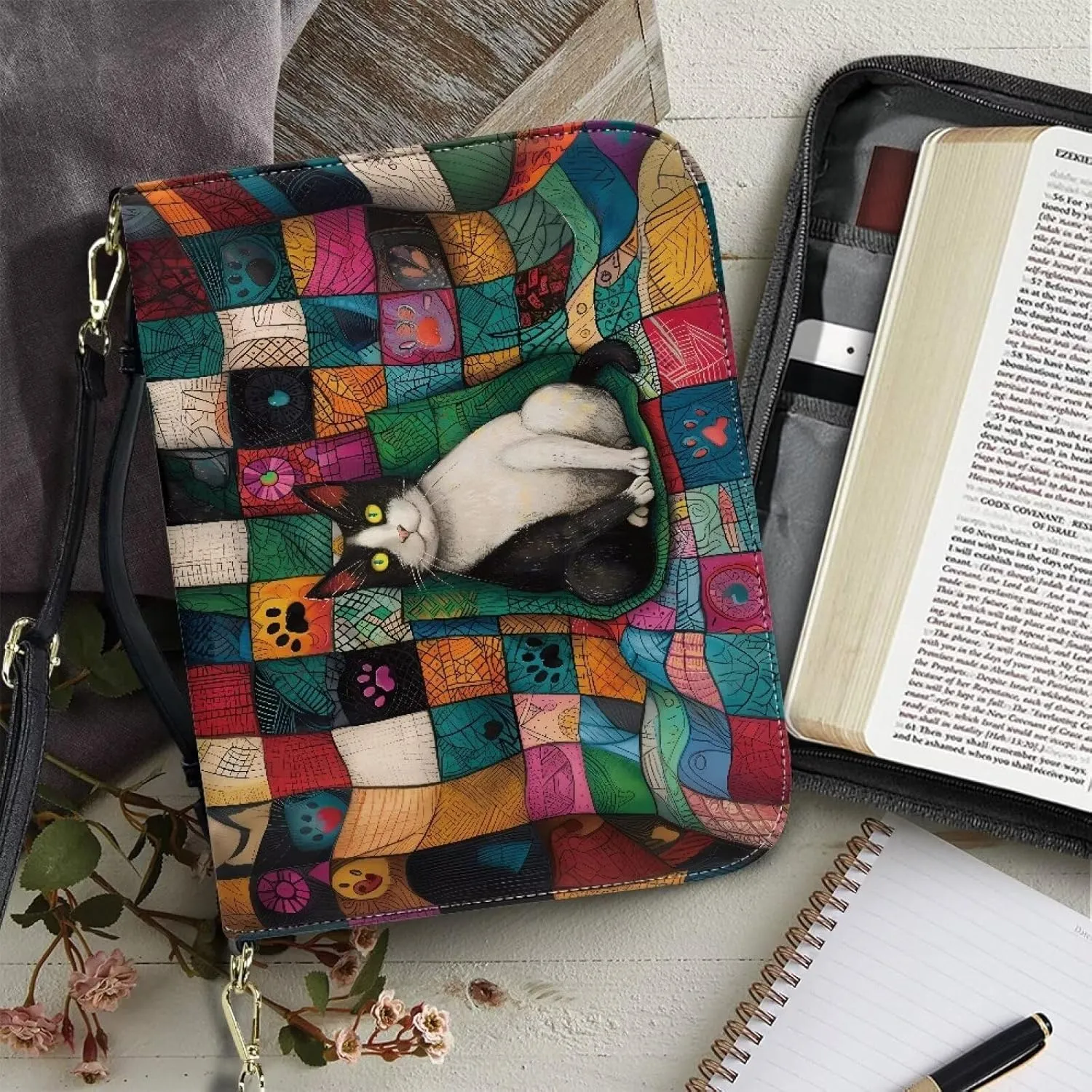 Leather Bible Cover Bible Case, Lightweight Bible Tote Bag with Shoulder Strap, Large Bible Protective Church Bag