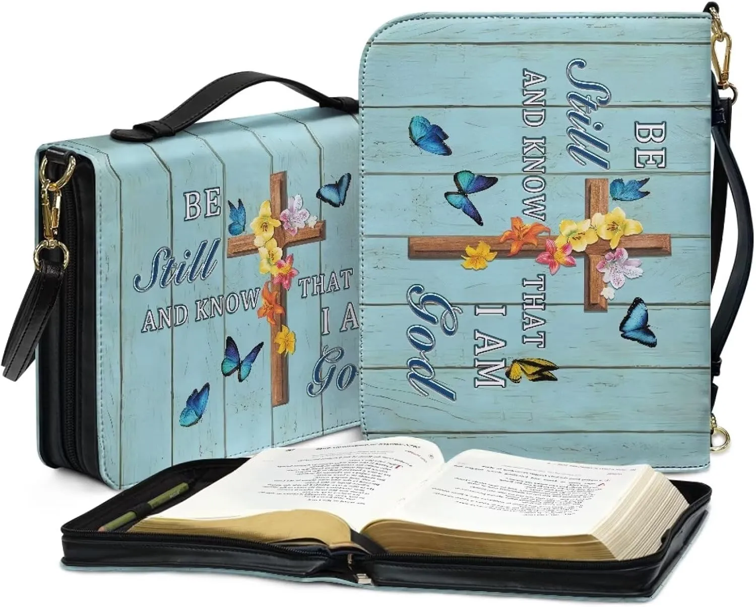 Leather Bible Cover Bible Case, Lightweight Bible Tote Bag with Shoulder Strap, Large Bible Protective Church Bag