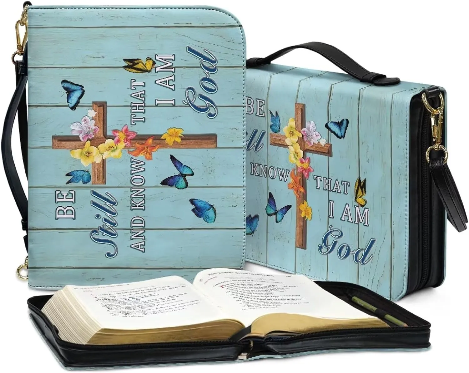 Leather Bible Cover Bible Case, Lightweight Bible Tote Bag with Shoulder Strap, Large Bible Protective Church Bag