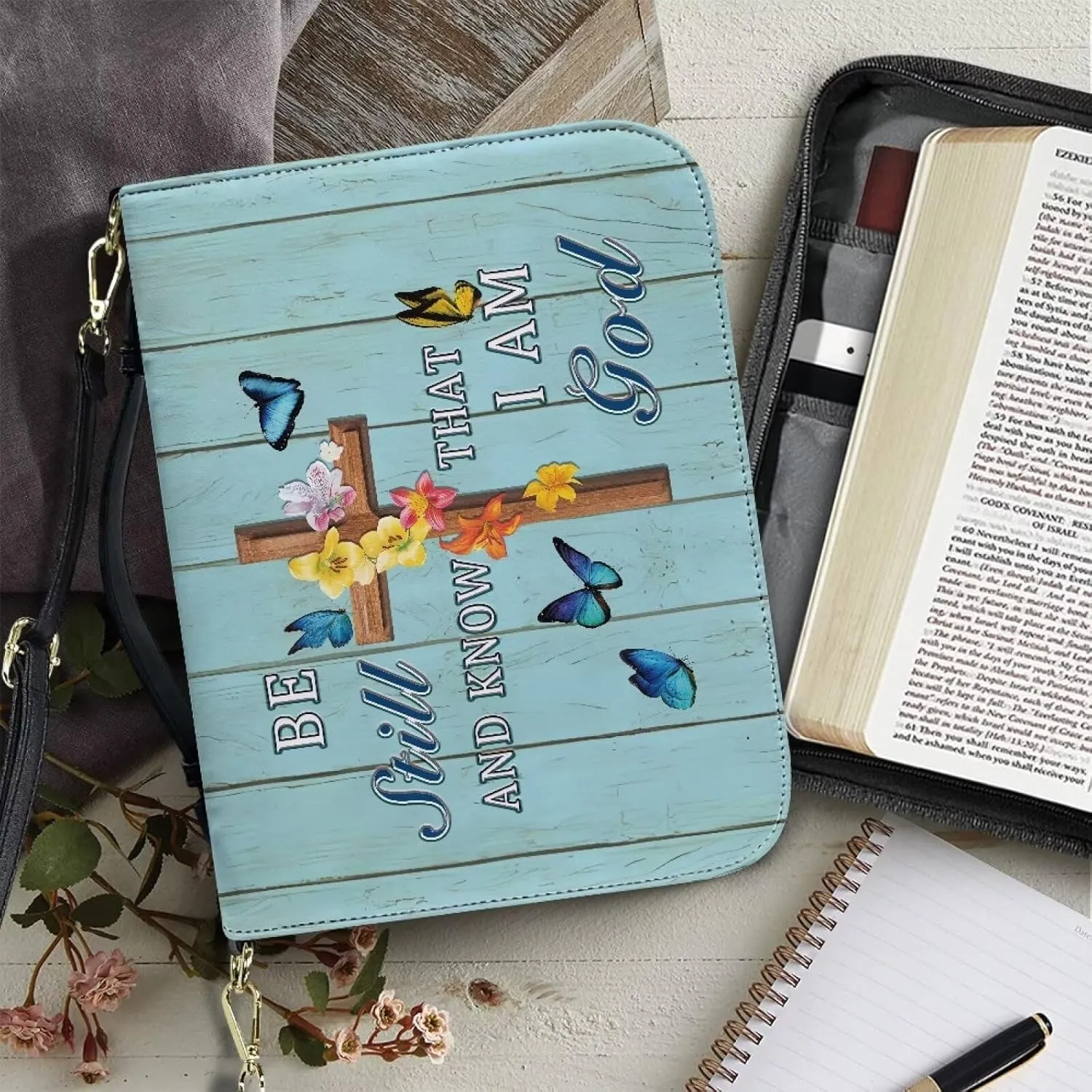 Leather Bible Cover Bible Case, Lightweight Bible Tote Bag with Shoulder Strap, Large Bible Protective Church Bag