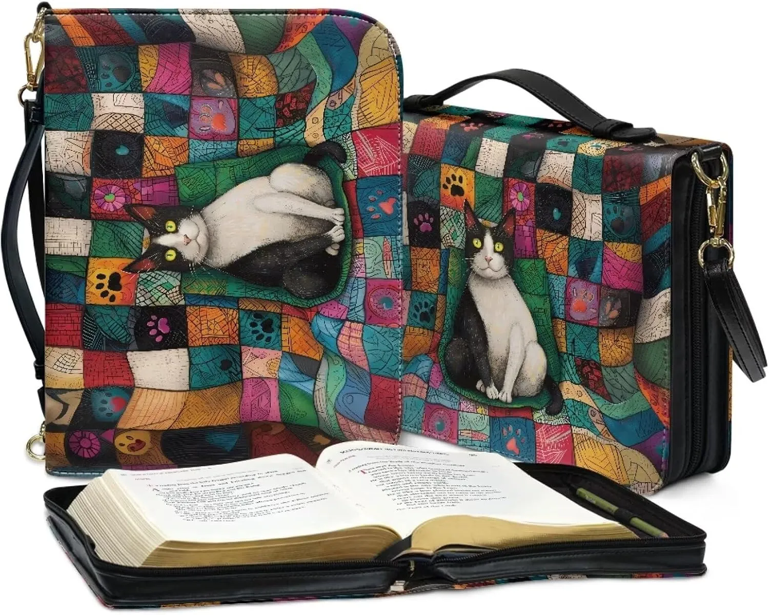 Leather Bible Cover Bible Case, Lightweight Bible Tote Bag with Shoulder Strap, Large Bible Protective Church Bag