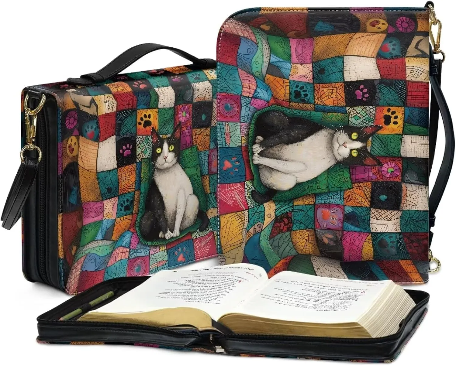 Leather Bible Cover Bible Case, Lightweight Bible Tote Bag with Shoulder Strap, Large Bible Protective Church Bag