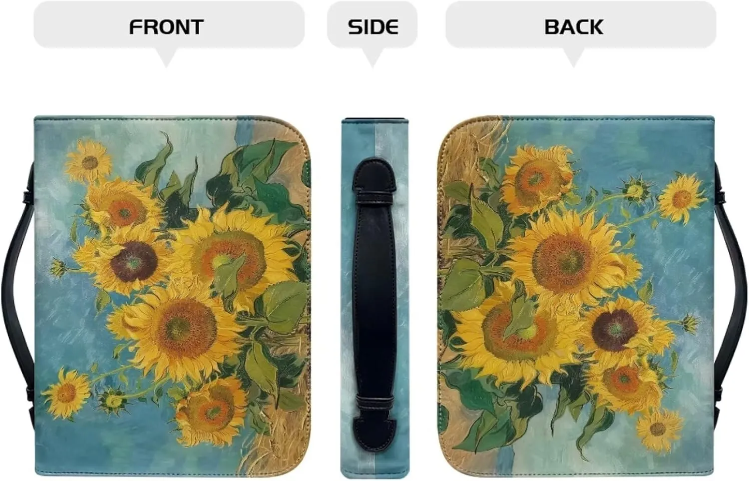 Leather Bible Cover for Women, Bible Holder, Bible Cover Carrier Carrying Organizer Bag, Gift for Women Girl Kid,Van Gogh's Sunflowers,L