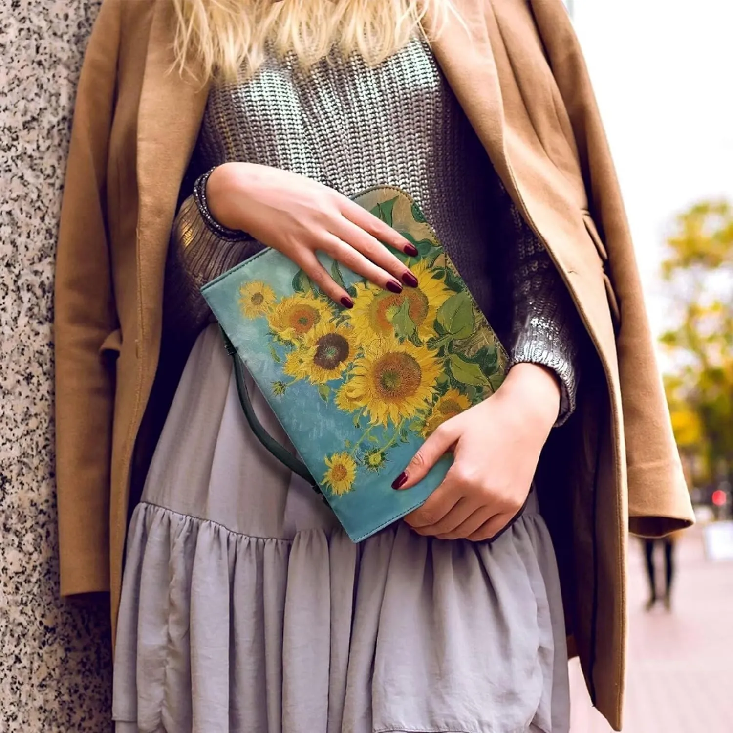 Leather Bible Cover for Women, Bible Holder, Bible Cover Carrier Carrying Organizer Bag, Gift for Women Girl Kid,Van Gogh's Sunflowers,L