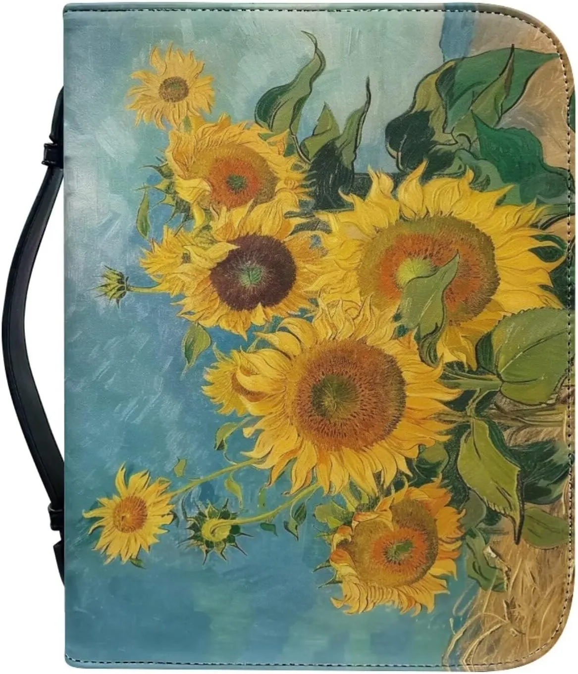 Leather Bible Cover for Women, Bible Holder, Bible Cover Carrier Carrying Organizer Bag, Gift for Women Girl Kid,Van Gogh's Sunflowers,L