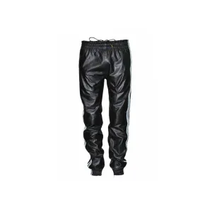 Leather Black Strip Pant Slim Fit Trouser