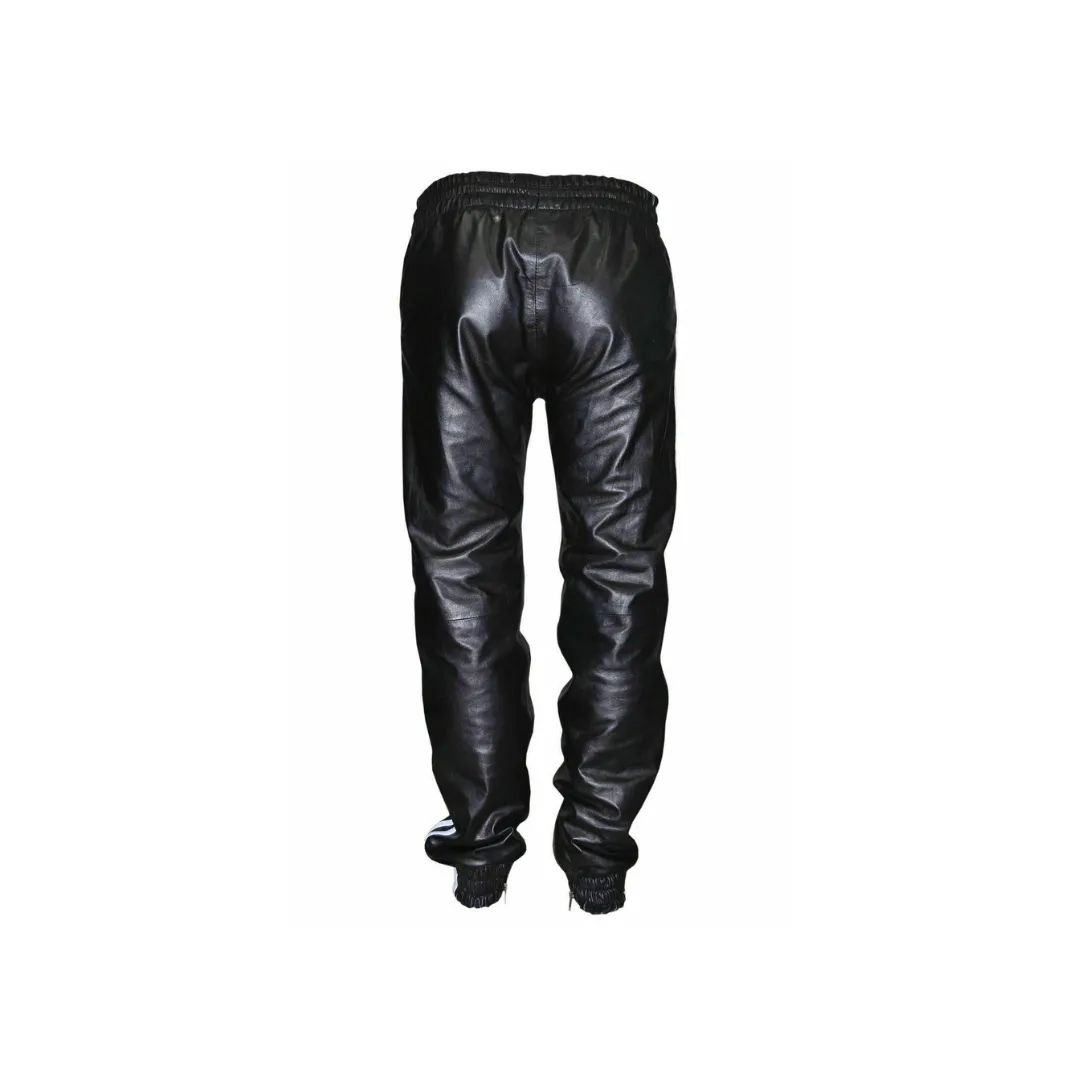 Leather Black Strip Pant Slim Fit Trouser