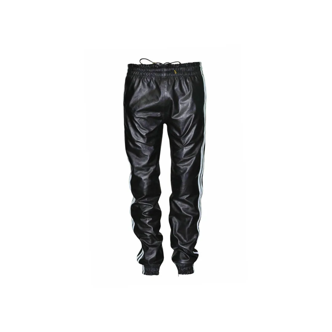 Leather Black Strip Pant Slim Fit Trouser