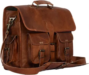 Leather briefcase laptop bag messenger satchel 16 Inch best Handmade Leather bag by Komal's passion leatherSALE, Brown, Large