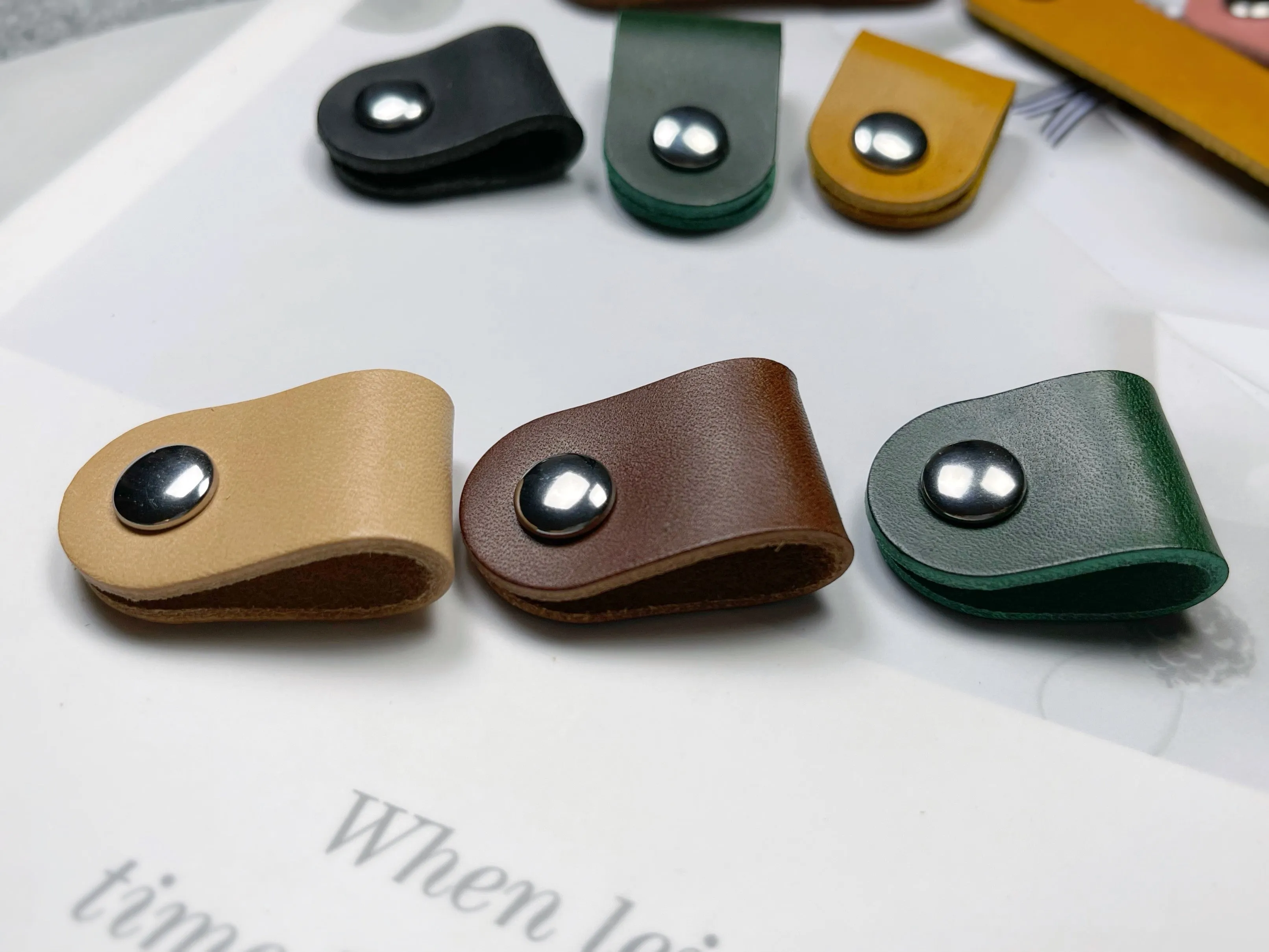Leather Cable Organizer w/ Metal Snap, Handcrafted Leather Earphone Holder