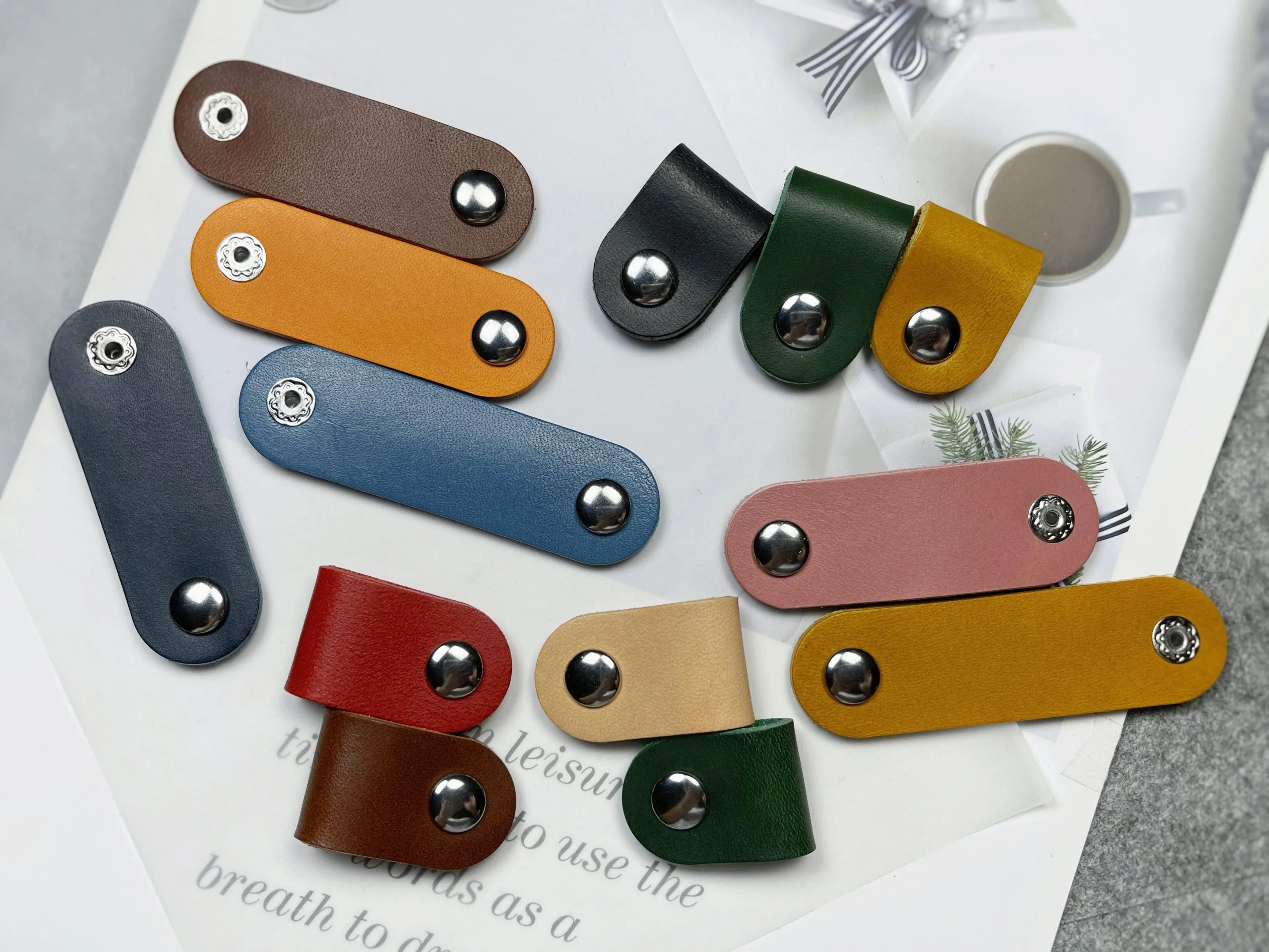 Leather Cable Organizer w/ Metal Snap, Handcrafted Leather Earphone Holder