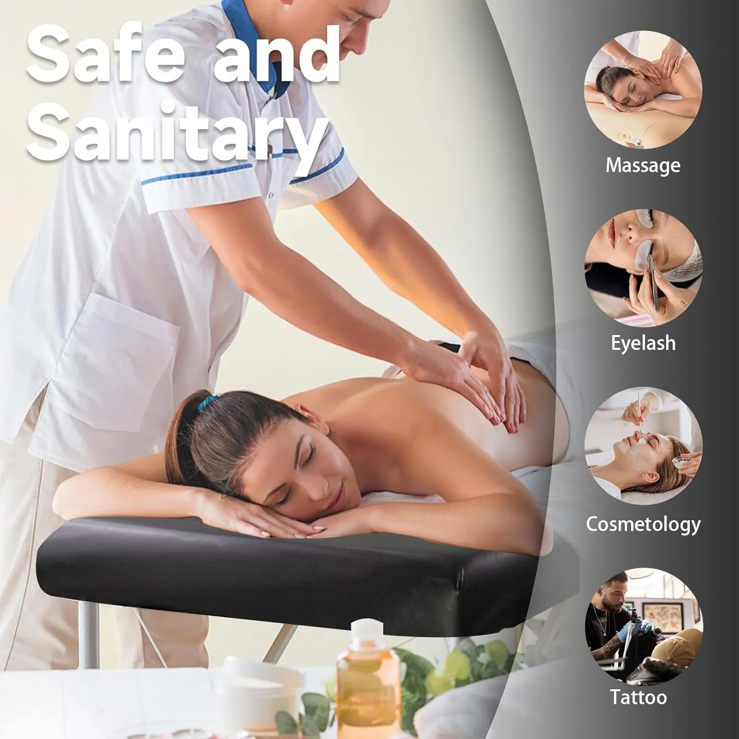 Leather Cover for Massage Table Wipeable Massage Bed Protector Cover Made of 4-Ways Elastic 100% PU Waterproof Material, Machine Washable, Fit Rectangular Tables 28-32" Wide (Black)