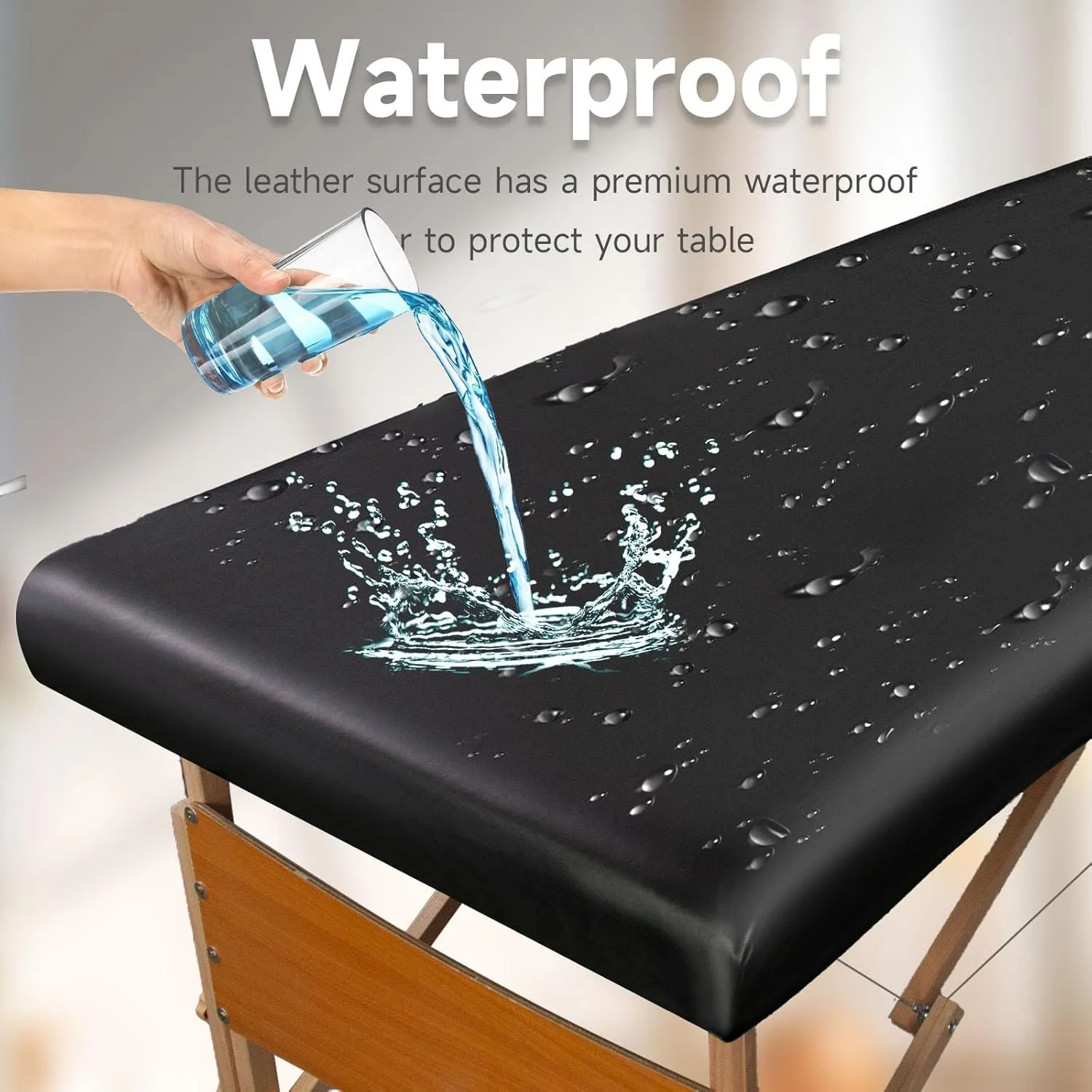 Leather Cover for Massage Table Wipeable Massage Bed Protector Cover Made of 4-Ways Elastic 100% PU Waterproof Material, Machine Washable, Fit Rectangular Tables 28-32" Wide (Black)