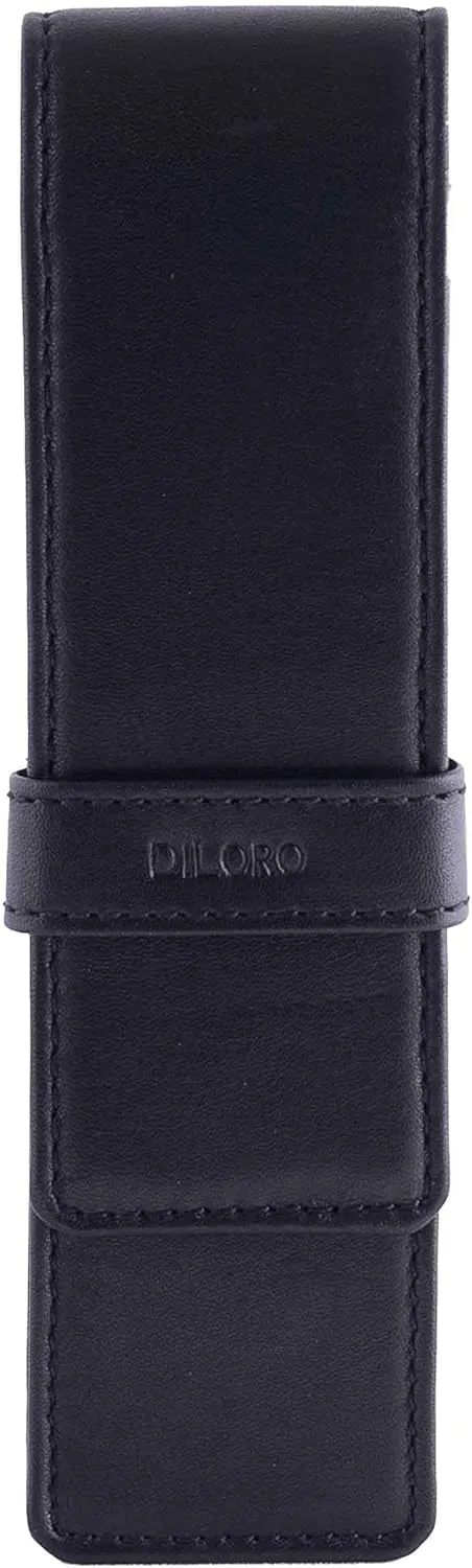 Leather Double Pen Case Pencil Pouch Holder for Two Fountain Ballpoint Rollerball Pens and Pencils