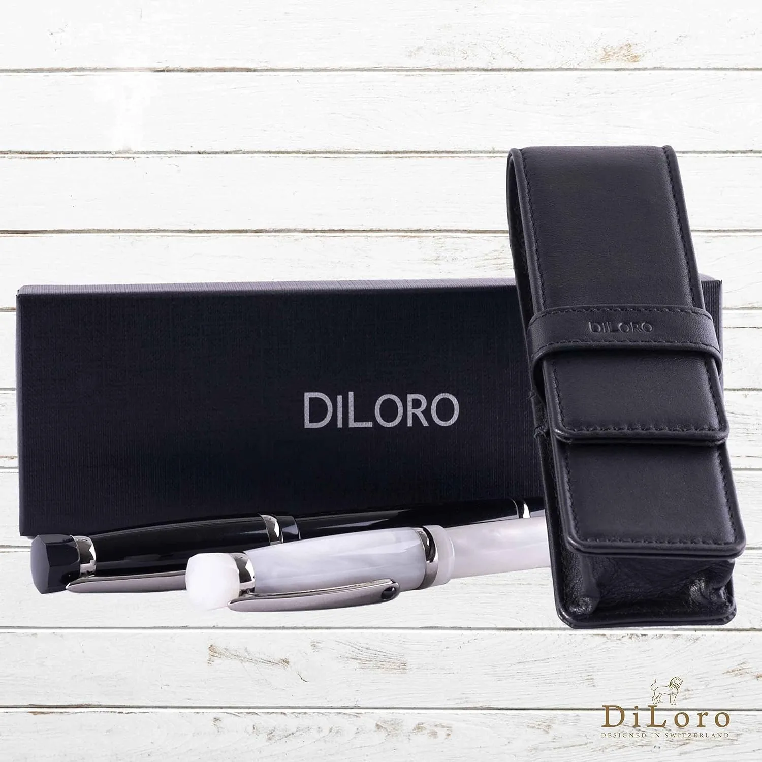 Leather Double Pen Case Pencil Pouch Holder for Two Fountain Ballpoint Rollerball Pens and Pencils