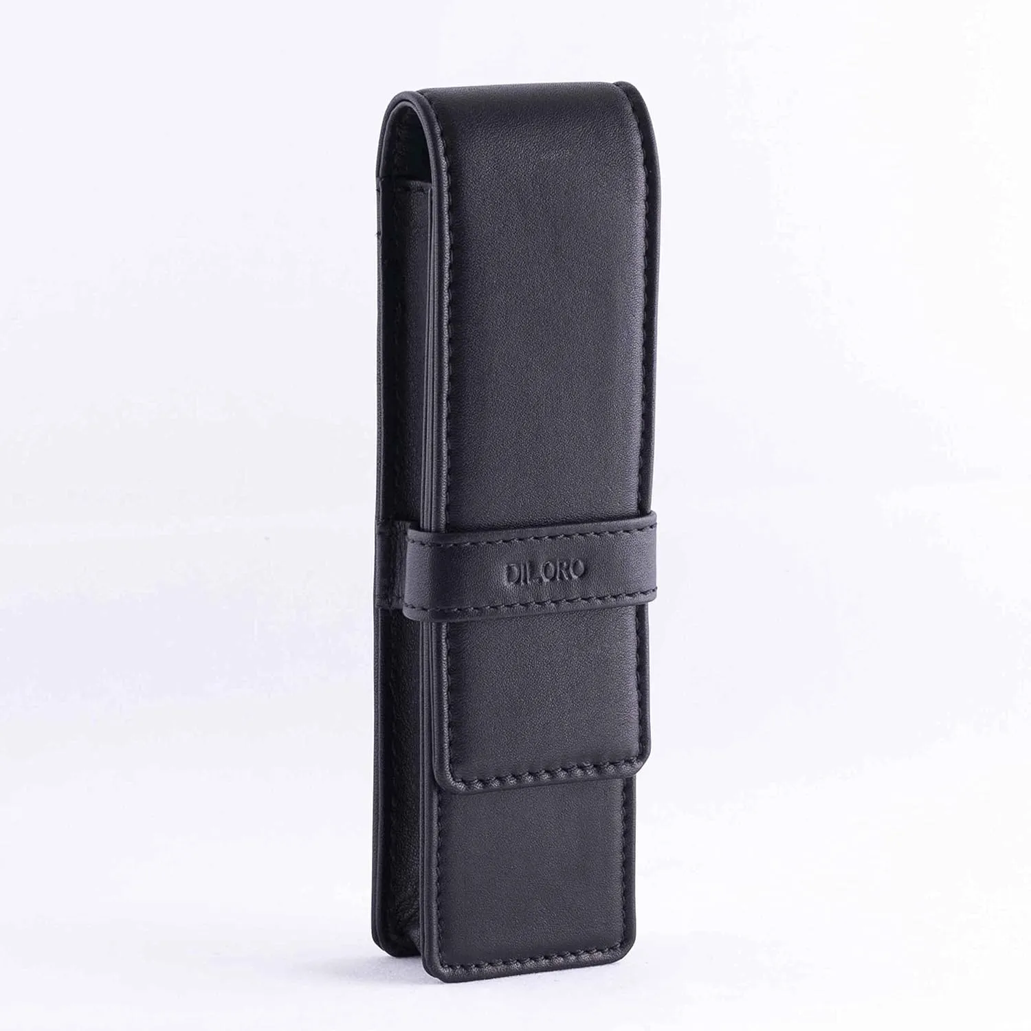 Leather Double Pen Case Pencil Pouch Holder for Two Fountain Ballpoint Rollerball Pens and Pencils