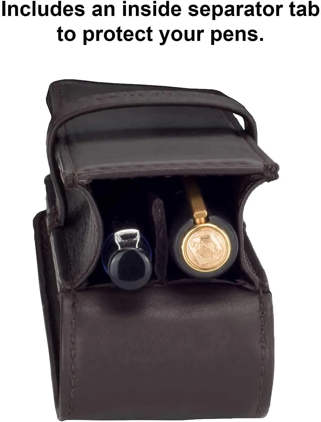 Leather Double Pen Case Pencil Pouch Holder for Two Fountain Ballpoint Rollerball Pens and Pencils