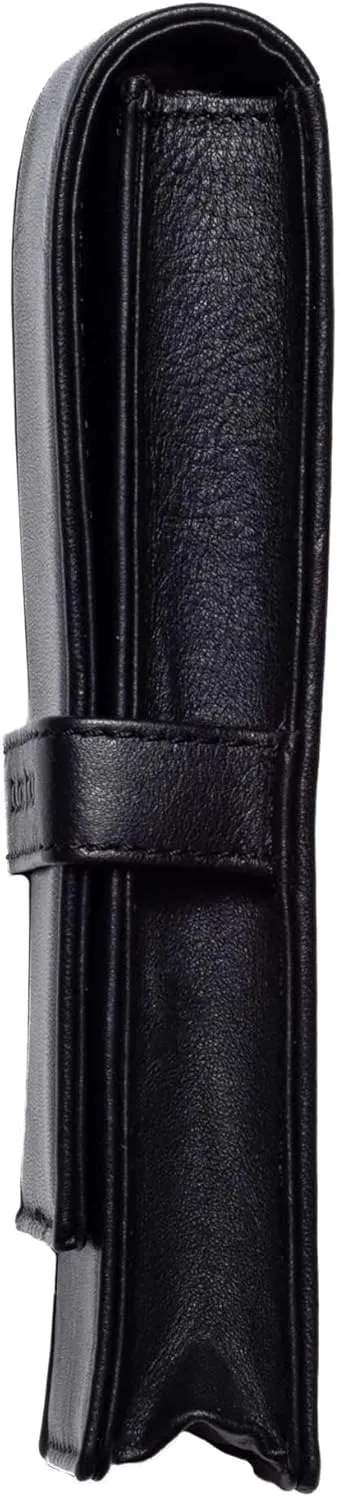 Leather Double Pen Case Pencil Pouch Holder for Two Fountain Ballpoint Rollerball Pens and Pencils
