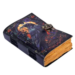Leather Gothic Journal Magical Raven Notebook Blank Spell book of shadows Mystery Crow Journal Grimoire Witchcraft notebook Journal Great for Halloween and Raven Lovers Aesthetic Leather Journal gifts for Men and Women (7x5 Inches)
