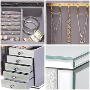 Leather Jewelry Box Mirrored Watch Organizer Necklace Earring Storage Lockable Case