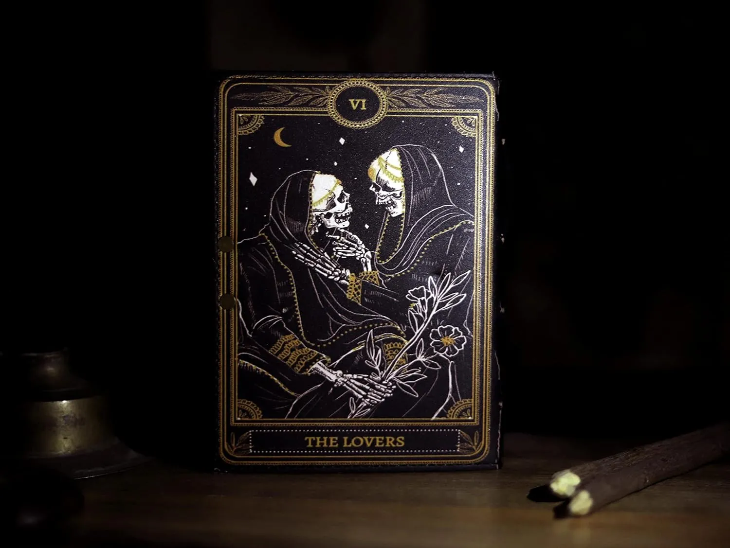 Leather Journal Deckle Edge Paper Grimoire Printed Journal The Lovers Tarot Notebook