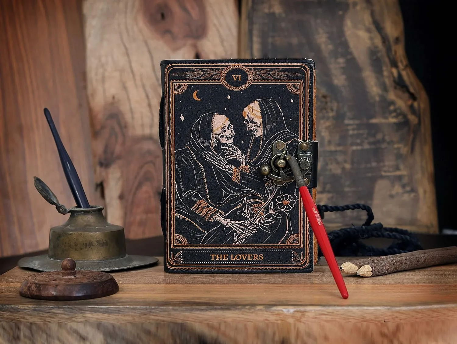 Leather Journal Deckle Edge Paper Grimoire Printed Journal The Lovers Tarot Notebook