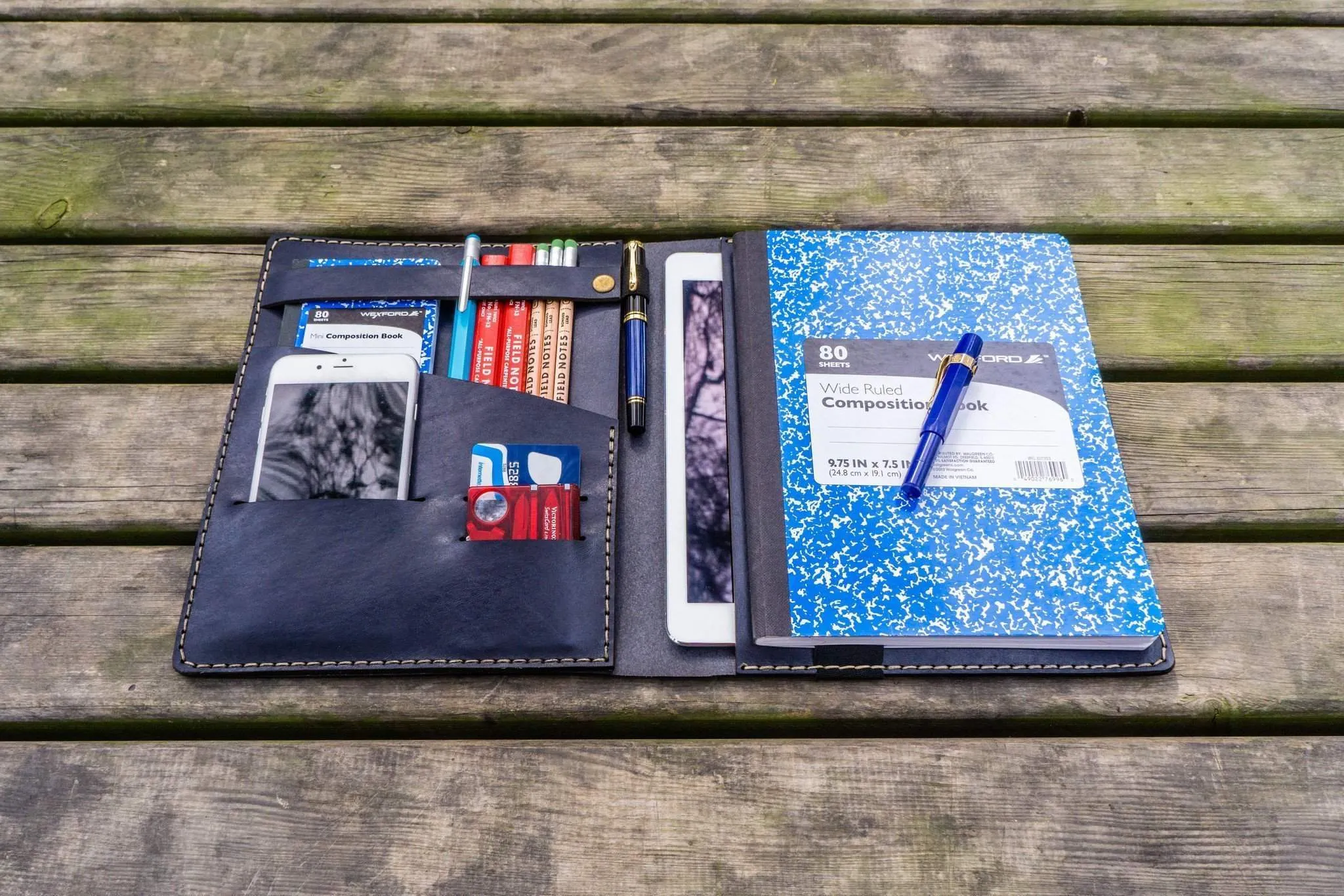 Leather Leuchtturm1917 B5 Notebook & iPad Air/Pro Cover - Navy Blue
