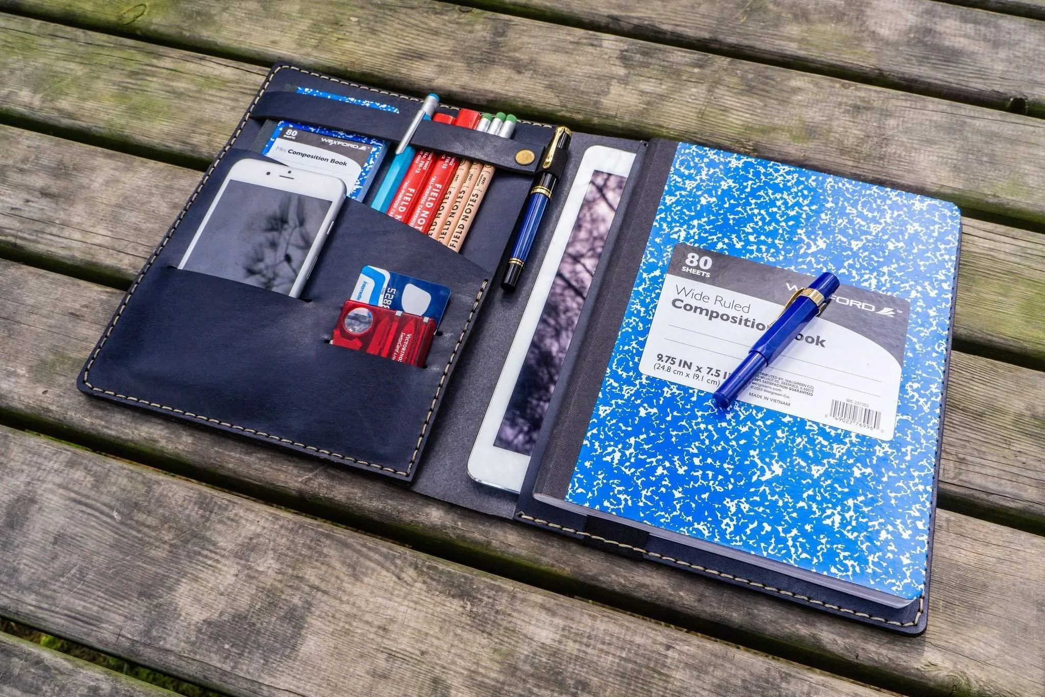 Leather Leuchtturm1917 B5 Notebook & iPad Air/Pro Cover - Navy Blue