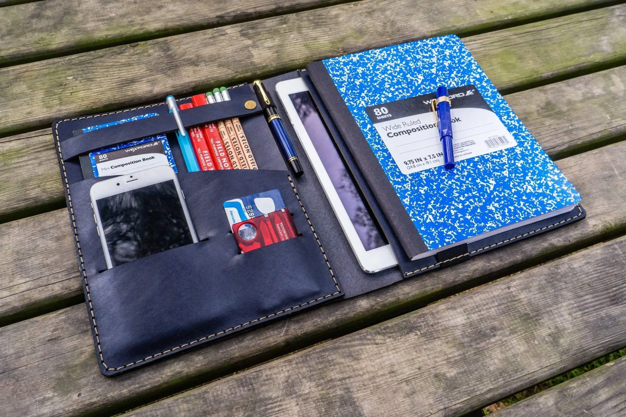 Leather Leuchtturm1917 B5 Notebook & iPad Air/Pro Cover - Navy Blue