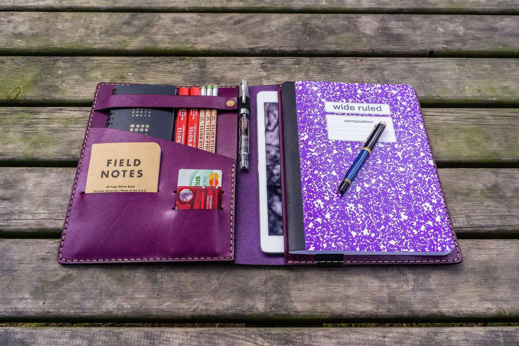 Leather Leuchtturm1917 B5 Notebook & iPad Air/Pro Cover - Purple