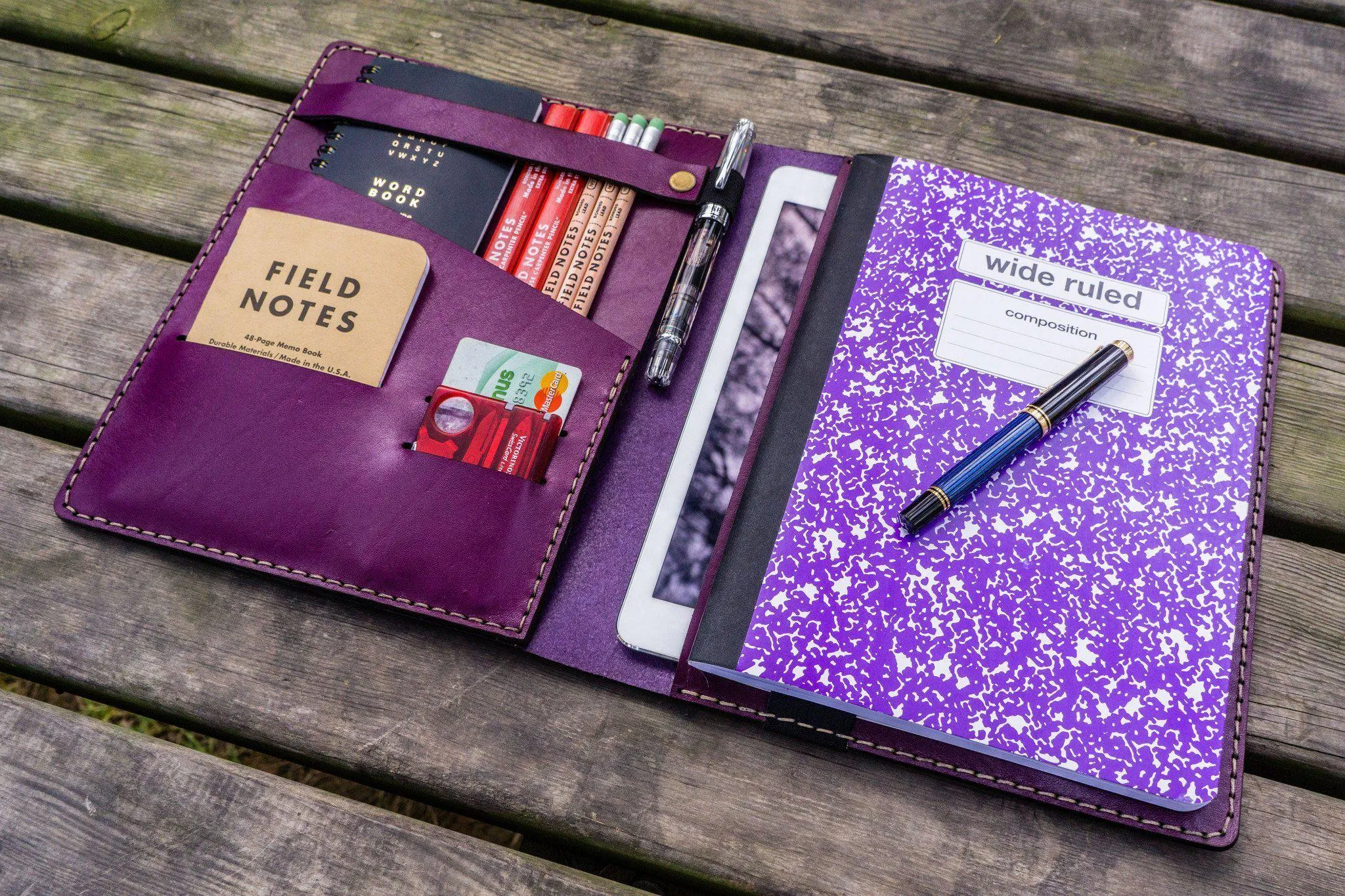 Leather Leuchtturm1917 B5 Notebook & iPad Air/Pro Cover - Purple
