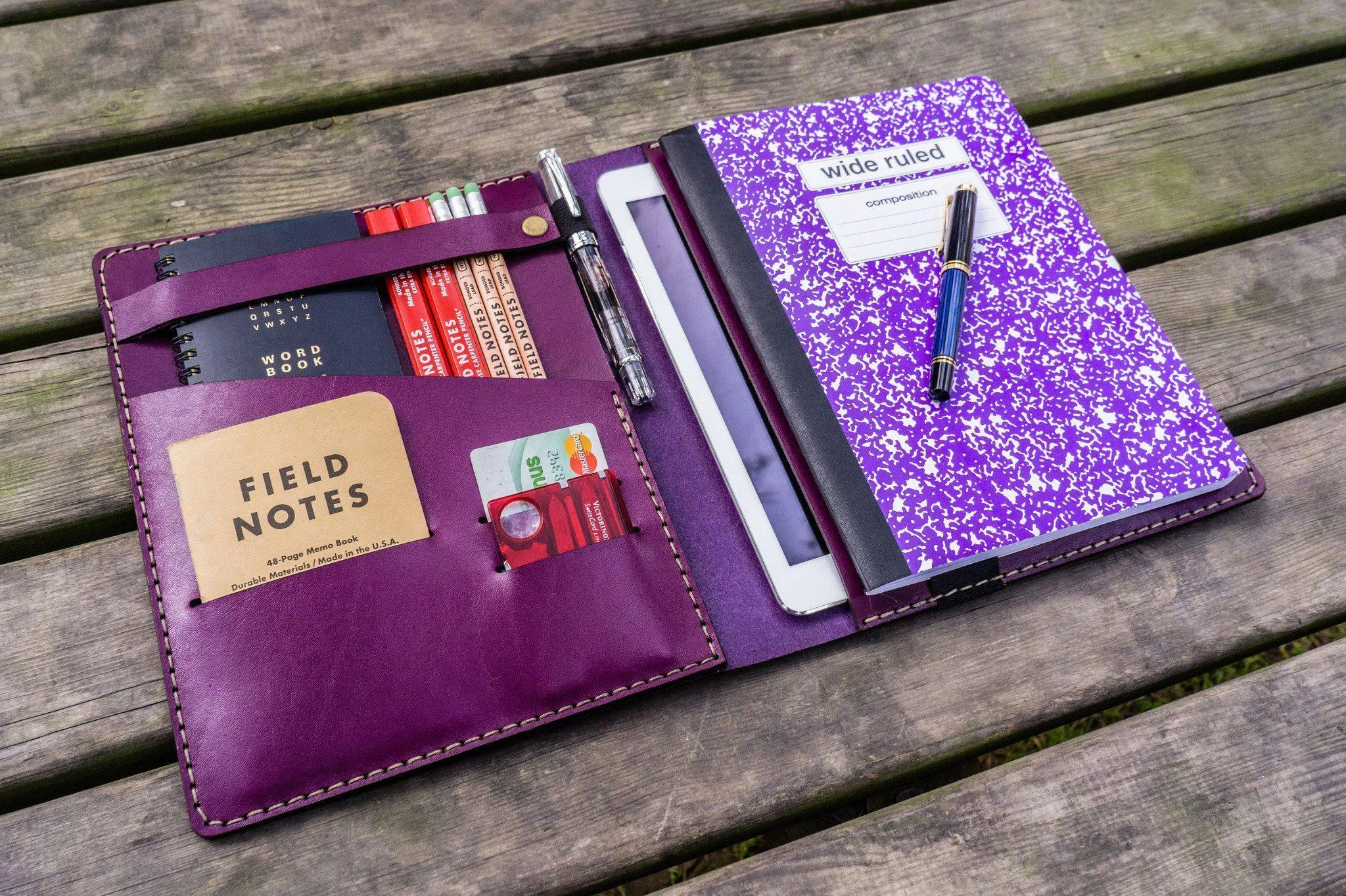 Leather Leuchtturm1917 B5 Notebook & iPad Air/Pro Cover - Purple