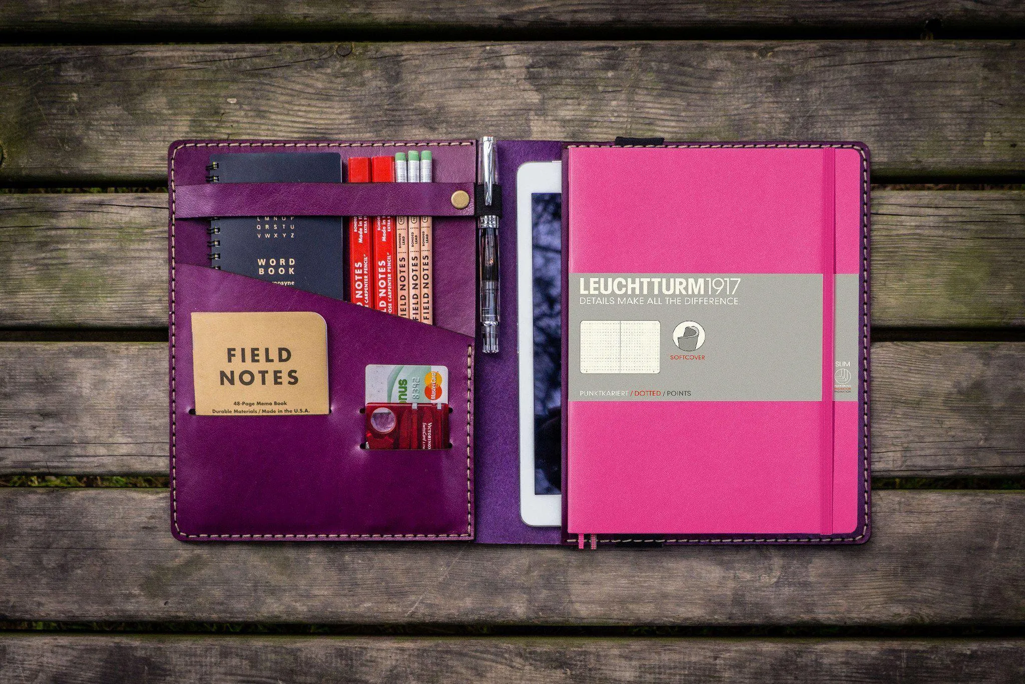 Leather Leuchtturm1917 B5 Notebook & iPad Air/Pro Cover - Purple