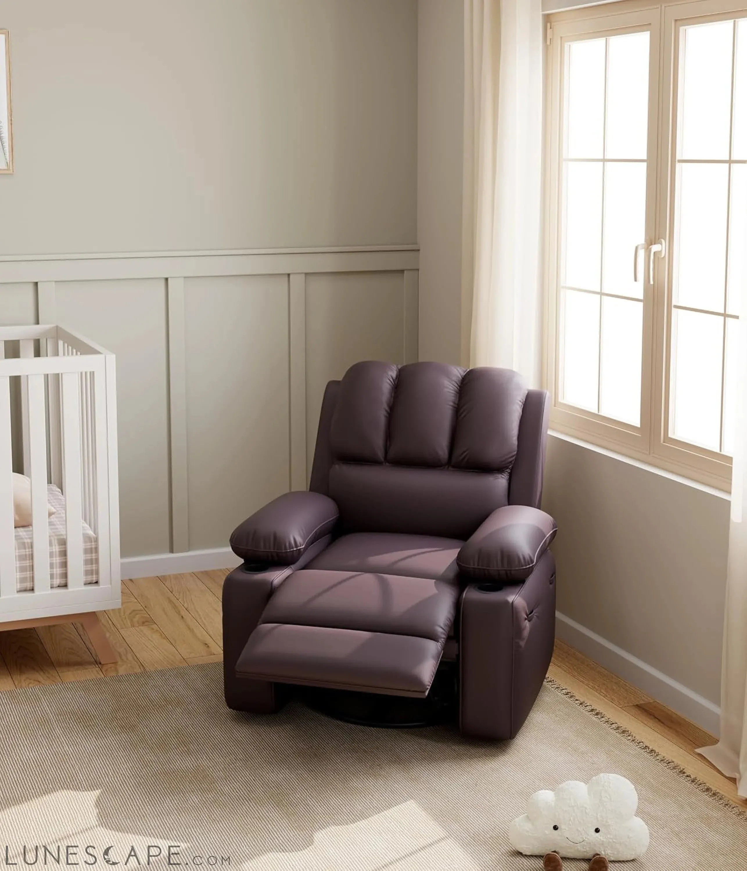 Leather Recliner Chair, Manual Recliner W/Comfortable Arms and Cup