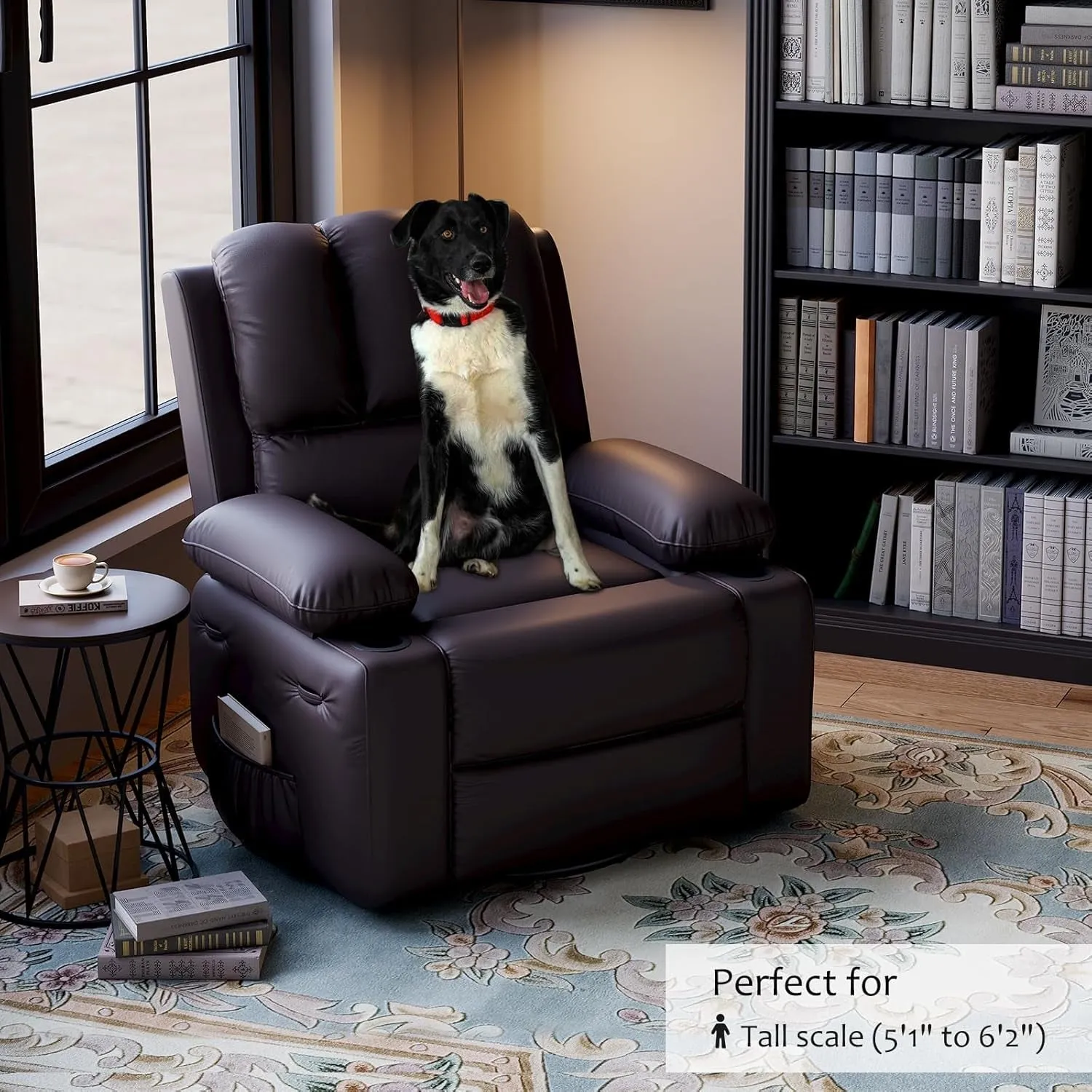 Leather Recliner Chair, Manual Recliner W/Comfortable Arms and Cup