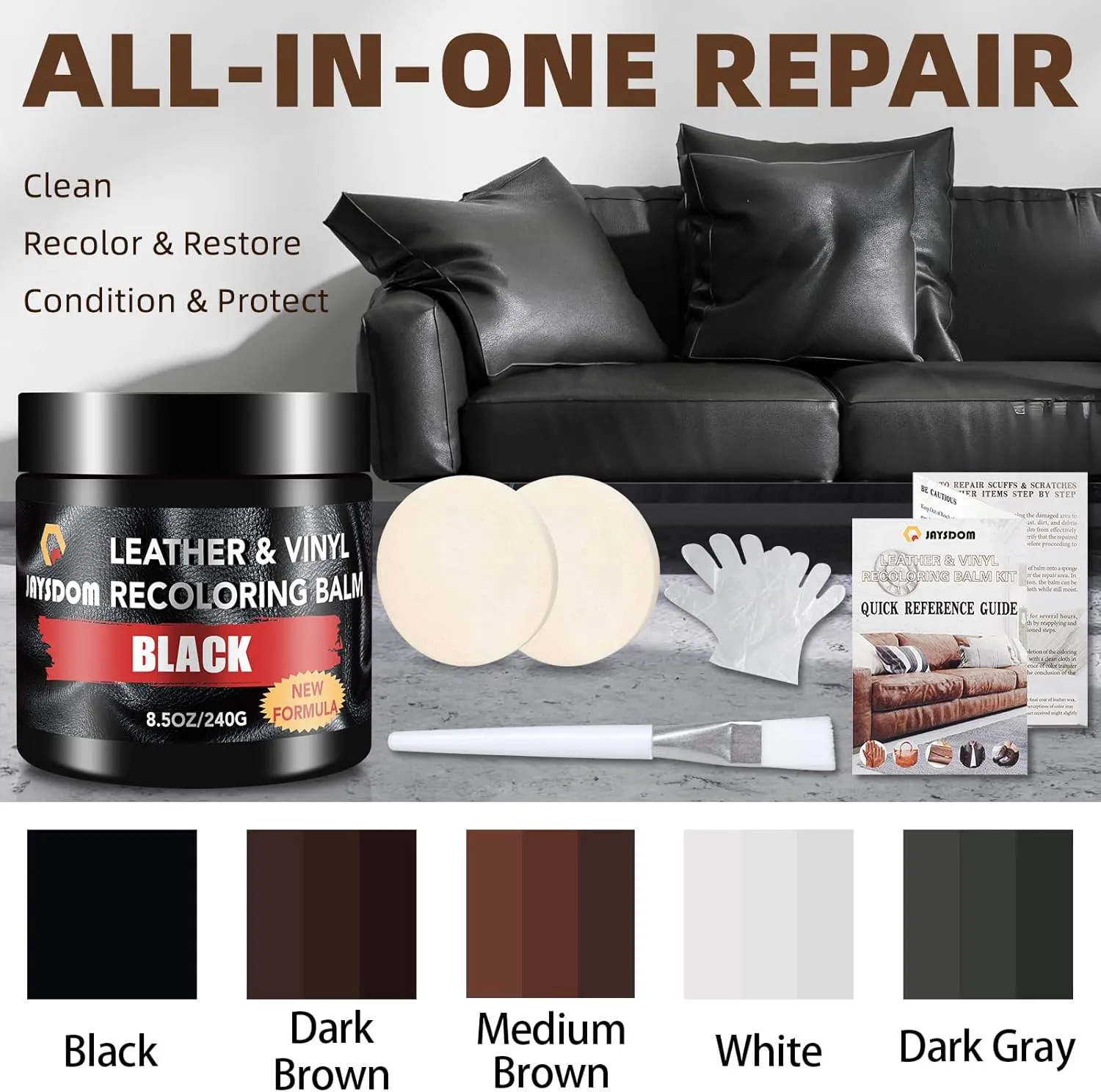 Leather Recoloring Balm, Leather Repair Kit, Leather Dye, Leather Color Restorer, Leather Scratch Remover, Leather Couch Paint, Repair, Leather Scratch Repair, Leather Restorer(Black with Oil)