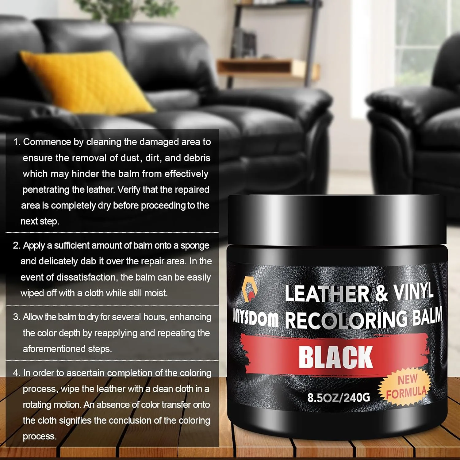 Leather Recoloring Balm, Leather Repair Kit, Leather Dye, Leather Color Restorer, Leather Scratch Remover, Leather Couch Paint, Repair, Leather Scratch Repair, Leather Restorer(Black with Oil)