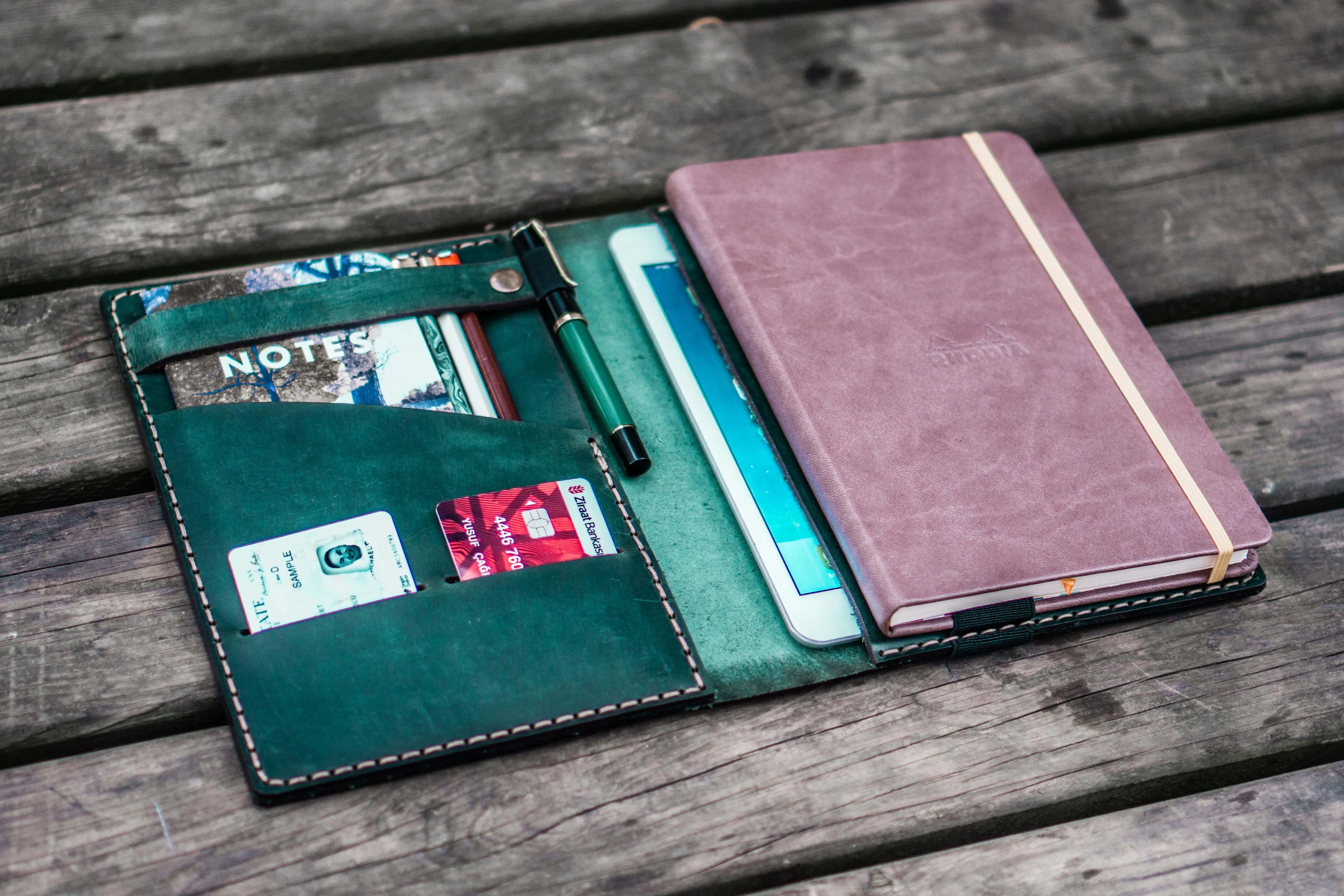 Leather Rhodia A5 Notebook & iPad Mini Cover - Crazy Horse Forest Green