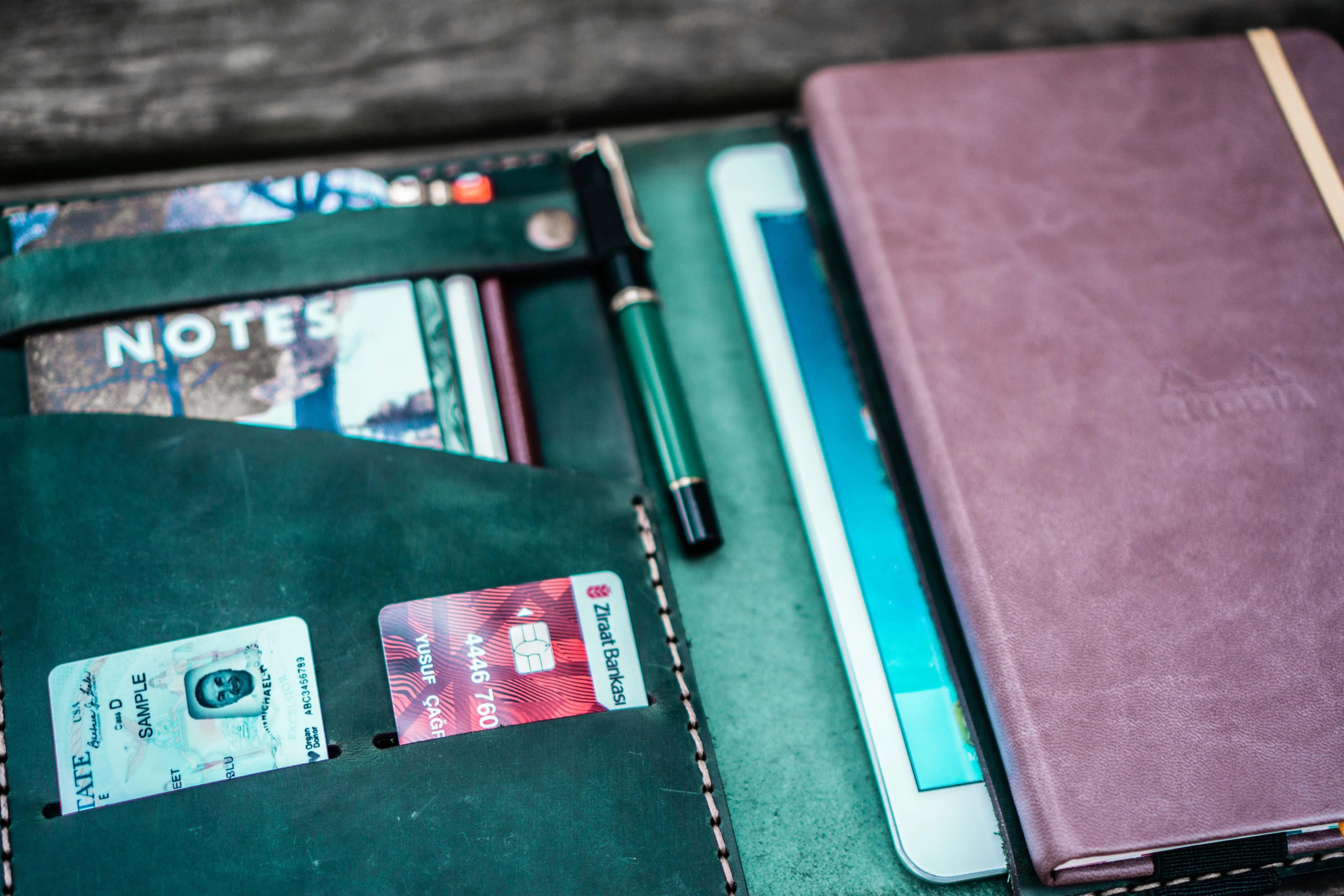Leather Rhodia A5 Notebook & iPad Mini Cover - Crazy Horse Forest Green