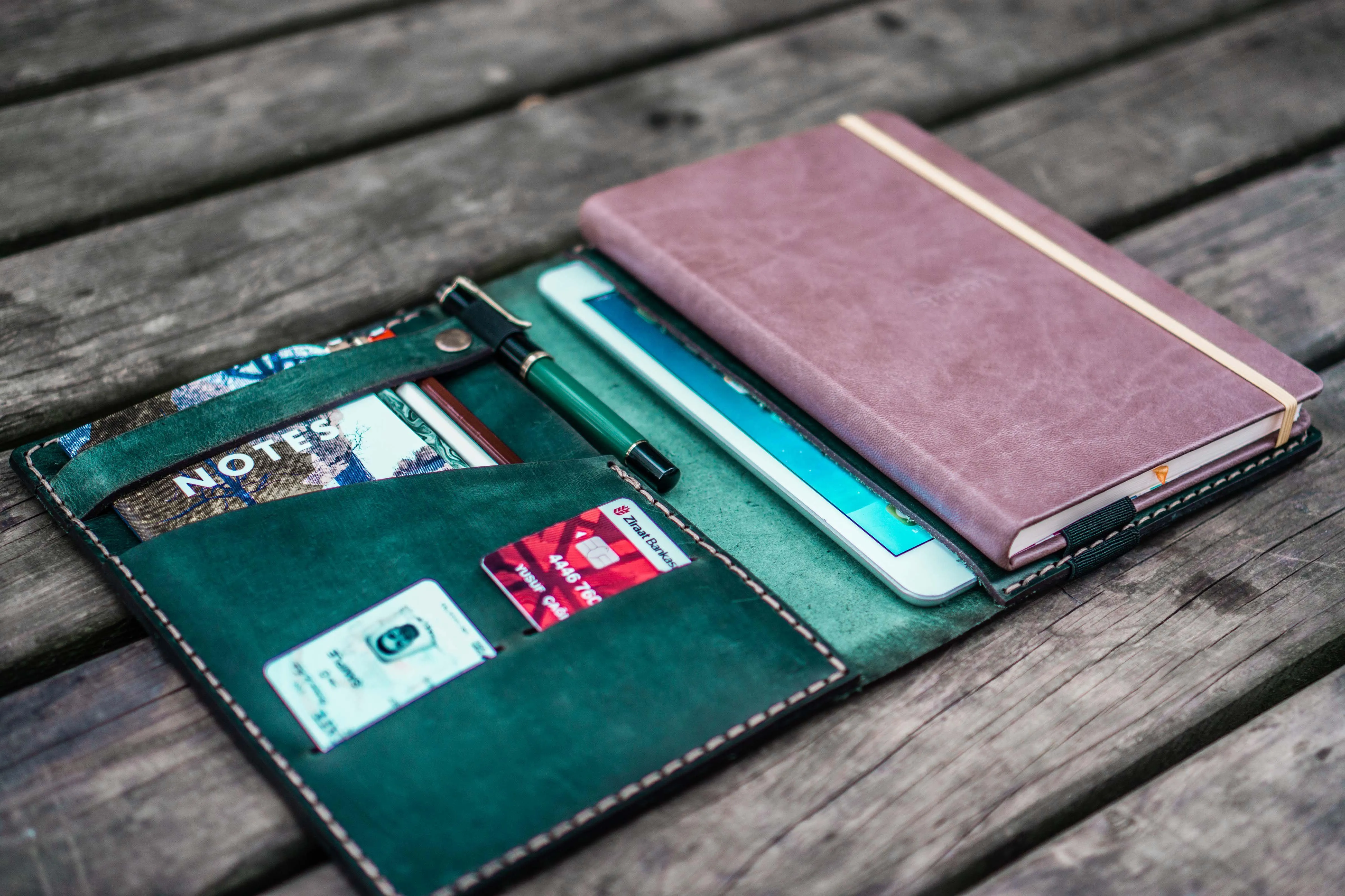 Leather Rhodia A5 Notebook & iPad Mini Cover - Crazy Horse Forest Green